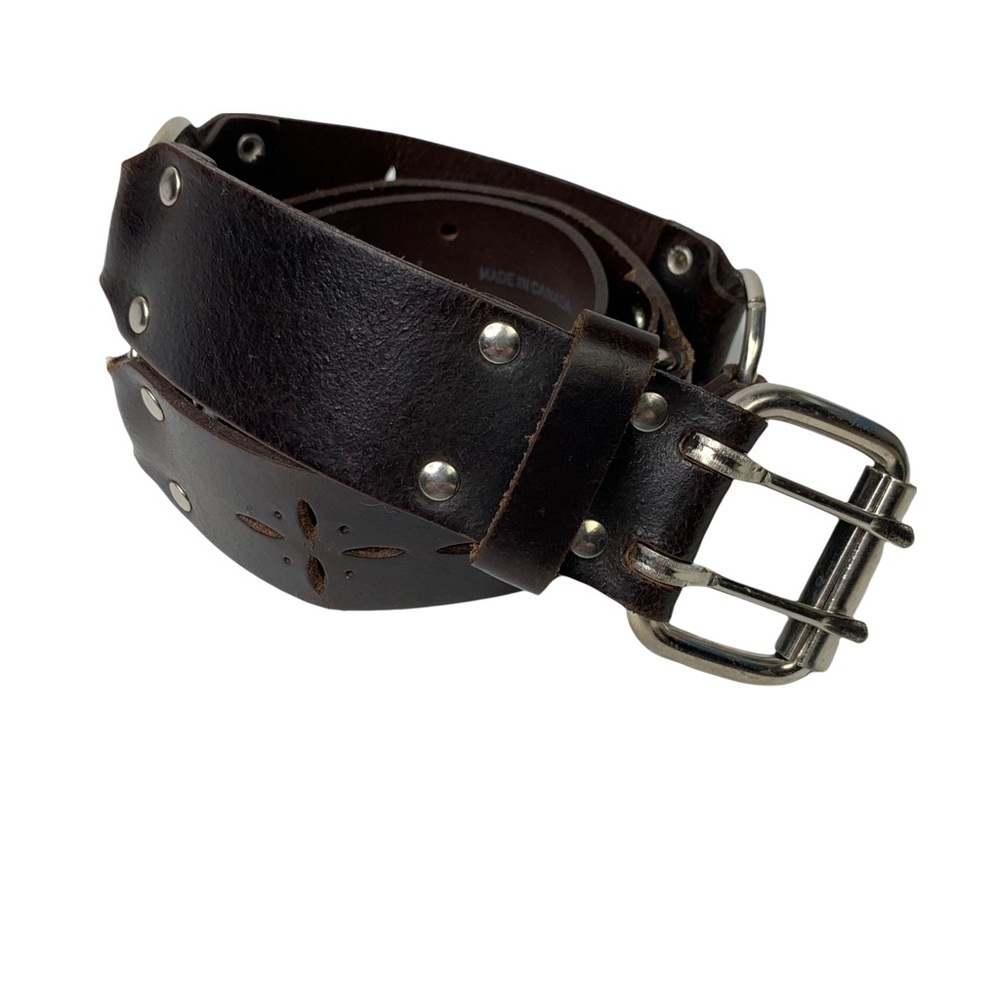 Hipwear Dark Brown Distressed Belt Starburst Cut Outs & Silver Buckle & Rings